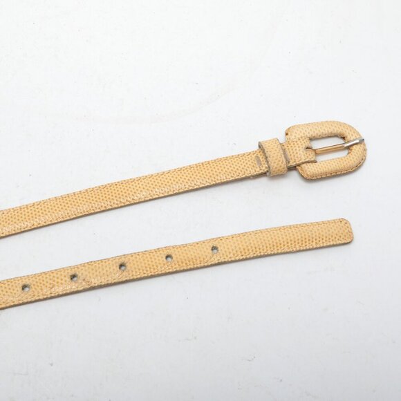Vintage YSL Yves Saint Laurent Skinny Snakeskin Belt Yellow Beige 80s Designer - Picture 9 of 10